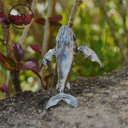 White Crystal Whale Pendant & Brooch in 925 Silver, Labradorite Totem Jewelry Gothic Style, Gift for Her Christmas