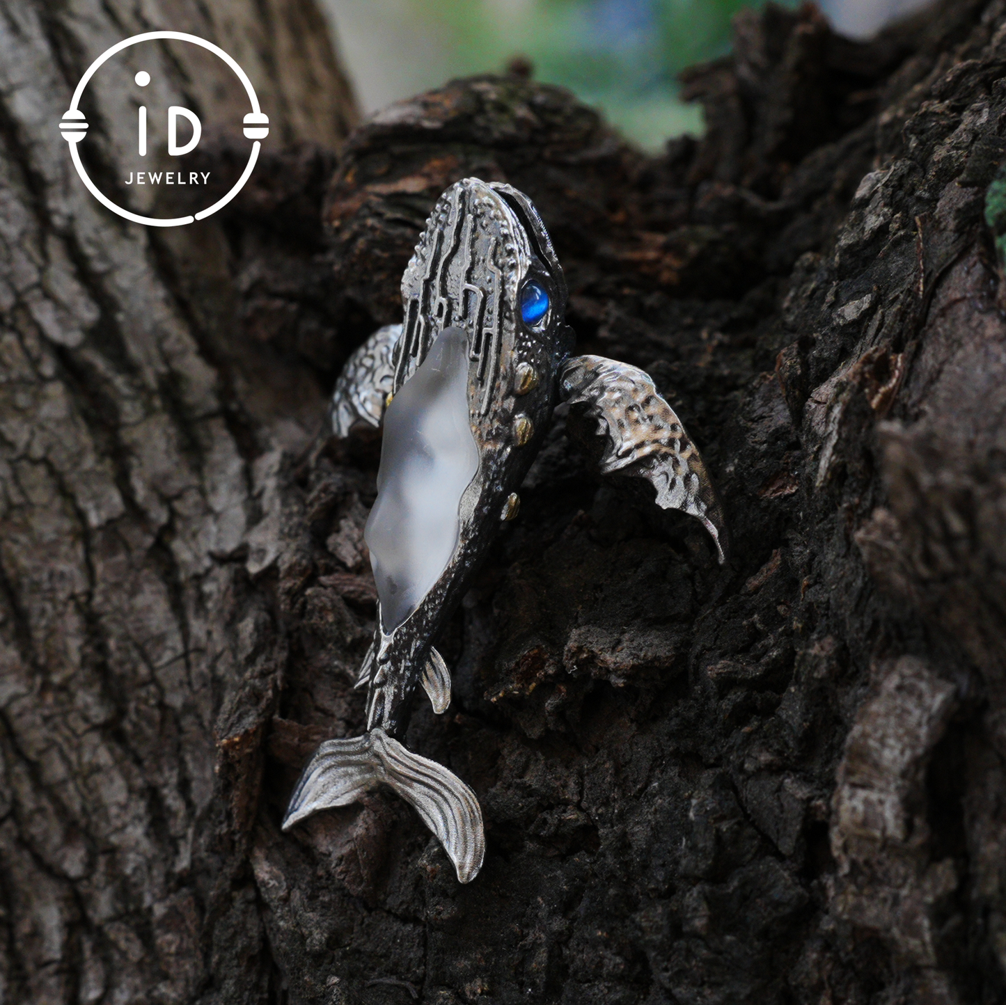 White Crystal Whale Pendant & Brooch in 925 Silver, Labradorite Totem Jewelry Gothic Style, Gift for Her Christmas