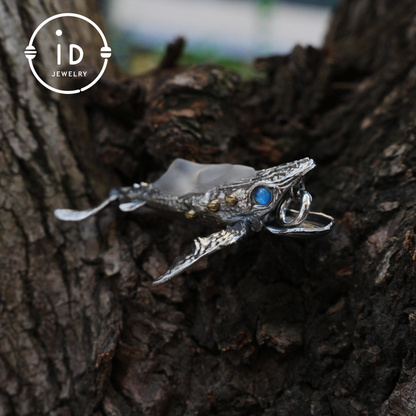 White Crystal Whale Pendant & Brooch in 925 Silver, Labradorite Totem Jewelry Gothic Style, Gift for Her Christmas