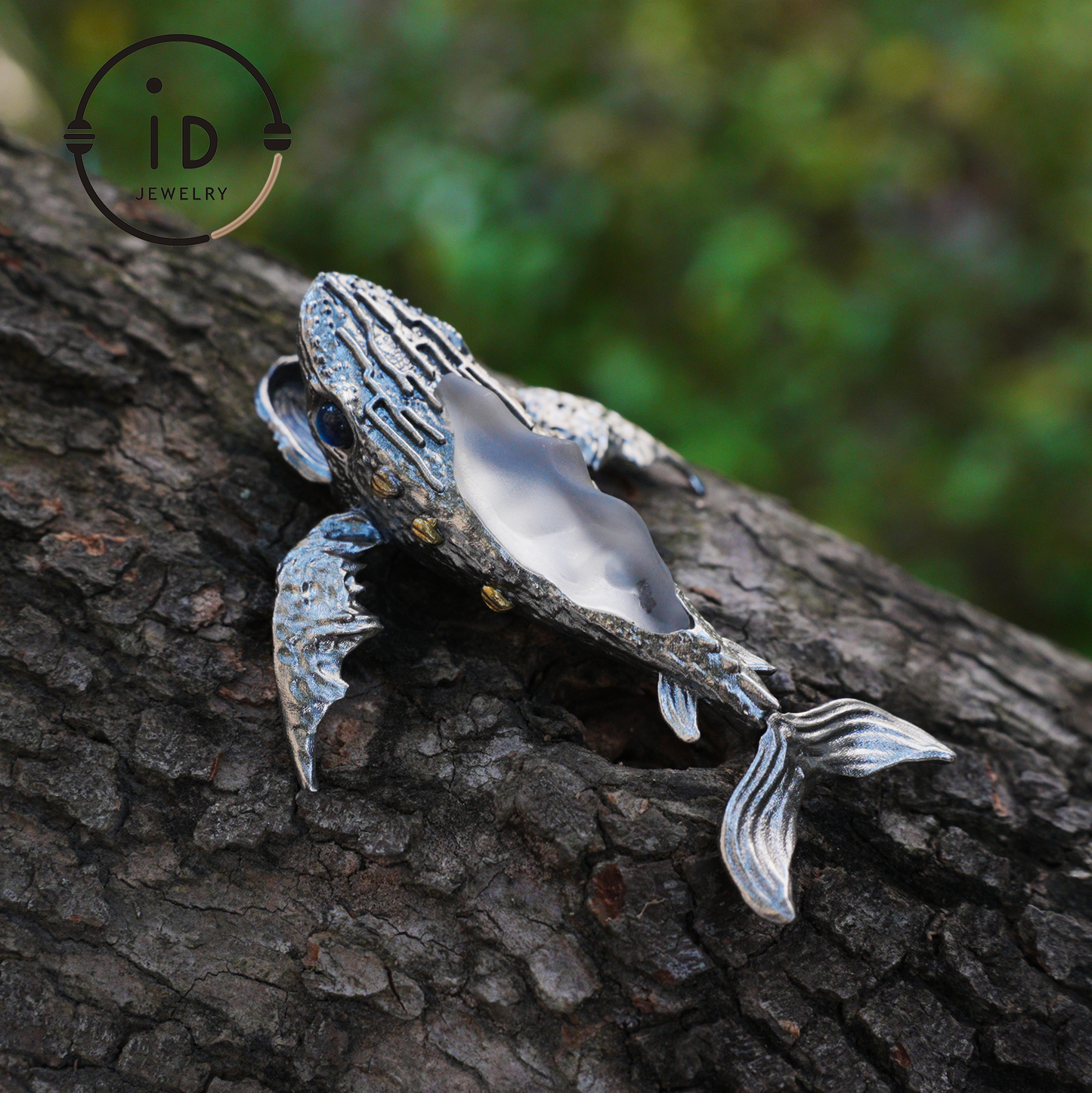 White Crystal Whale Pendant & Brooch in 925 Silver, Labradorite Totem Jewelry Gothic Style, Gift for Her Christmas