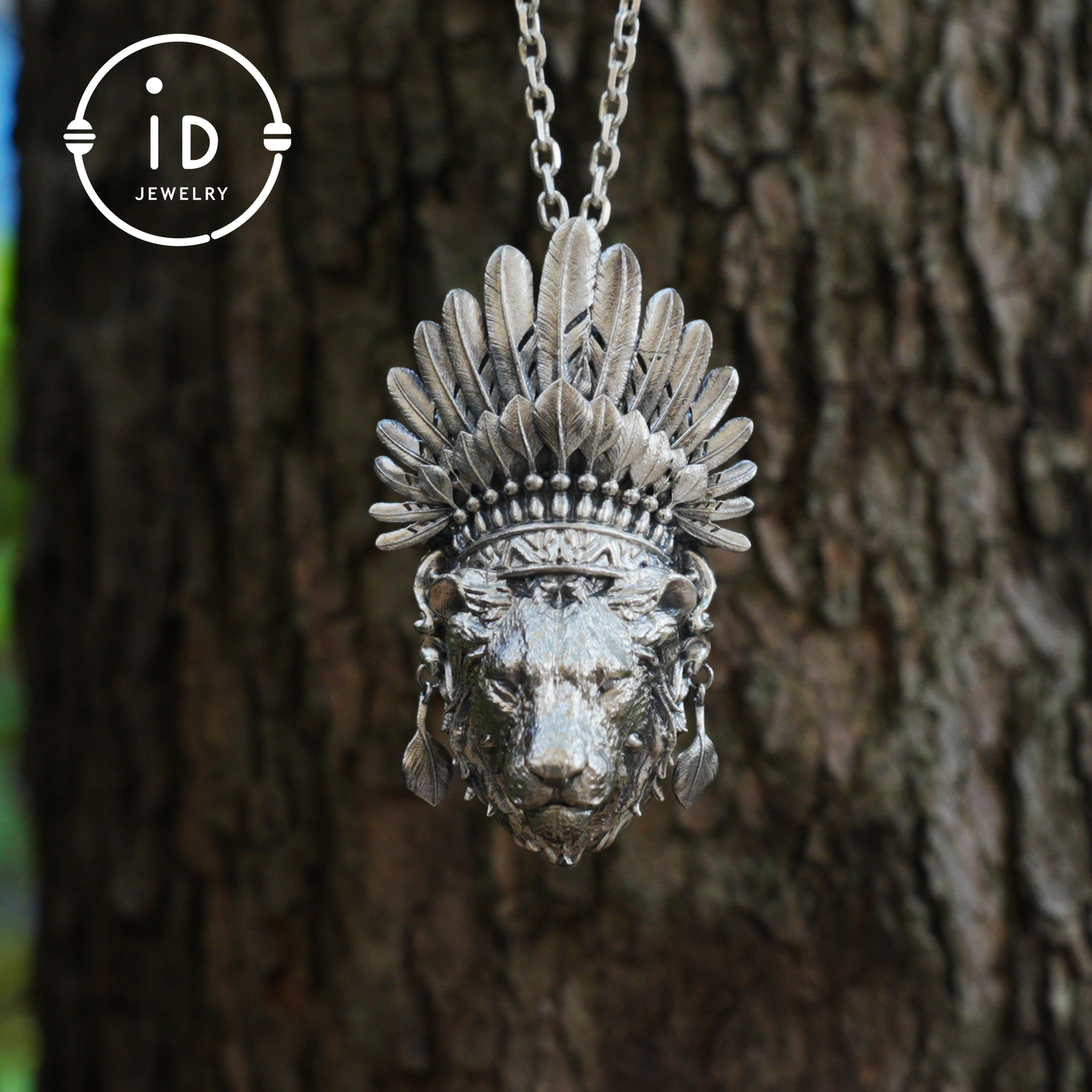 Handcrafted Lion Head Pendant in Oxidized 925 Silver with Feather Crown in Tribal Style, Bold Gift for Men, Women, Spiritual Wear