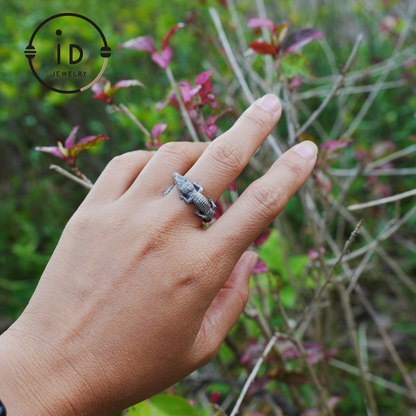 Handmade crocodile totem ring in oxidized 925 sterling silver, gothic style with animal design, gift for friends, partner or yourself