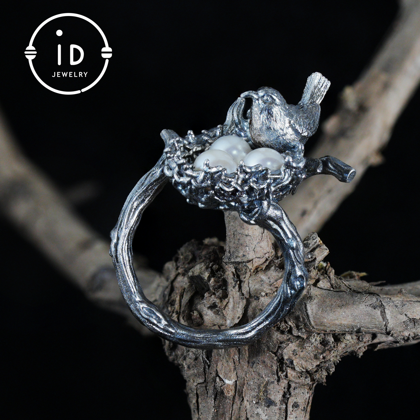 Adjustable Pearl Ring in Oxidized Silver or Gold Plated 925 Silver, Branch Design Fairytale Jewelry, Gift for Her, Mother's Day, Birthday