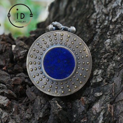 Sterling Silver Leopard Head Pendant with Black Jade, Green Zircon Eyes and Lapis Lazuli, Gothic Totem Necklace Gift for Men