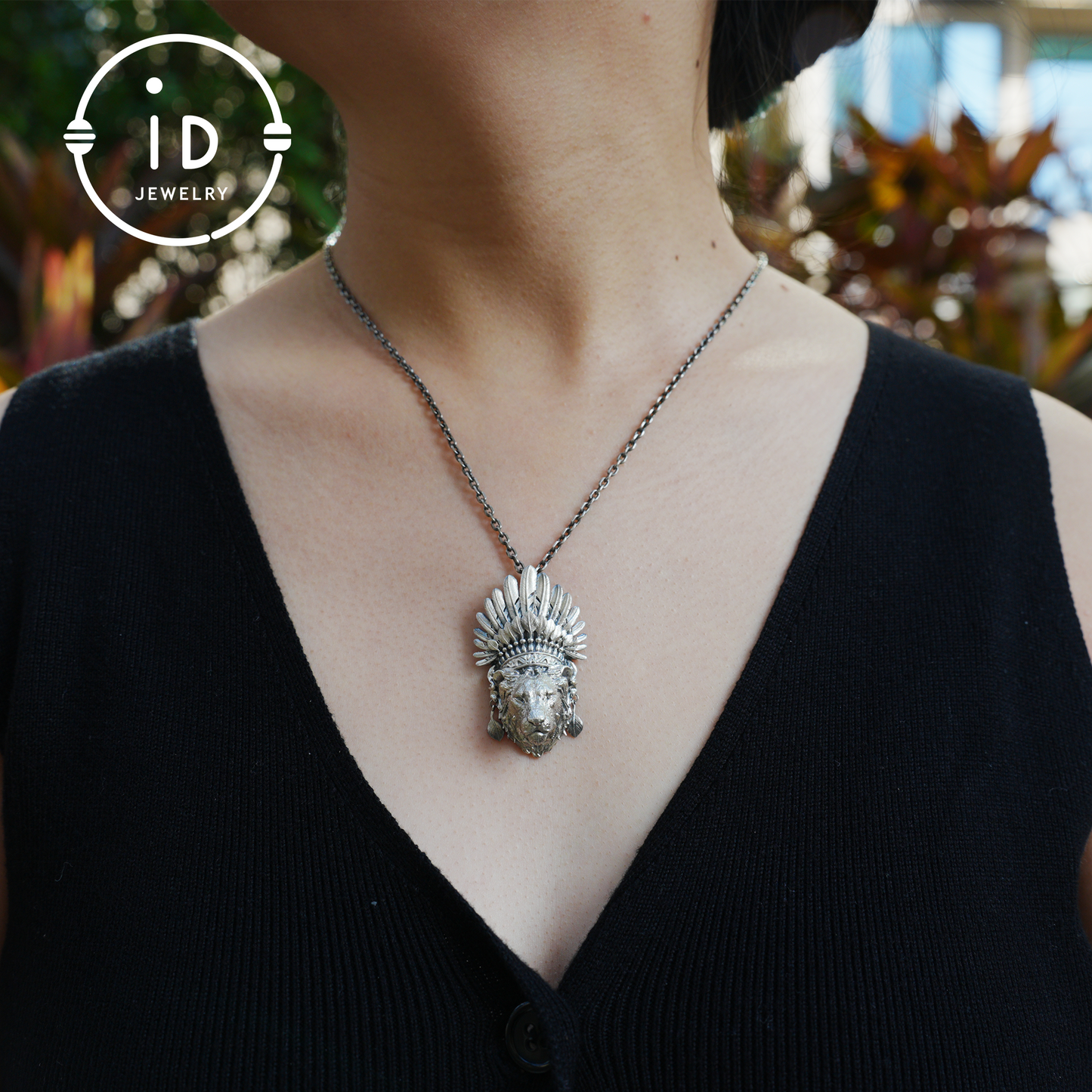 Handcrafted Lion Head Pendant in Oxidized 925 Silver with Feather Crown in Tribal Style, Bold Gift for Men, Women, Spiritual Wear