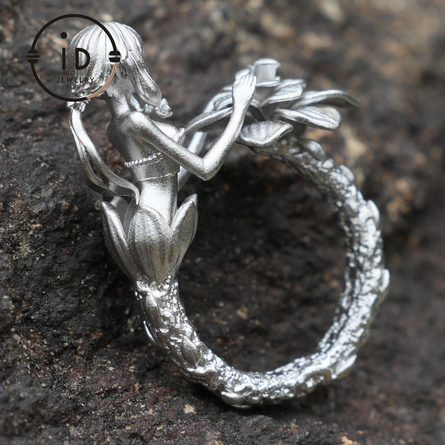 Vintage Feenring mit Blume | Handgefertigter Fantasy-Schmuck | Elegantes Design mit 925er Silber &amp; Phantomstein