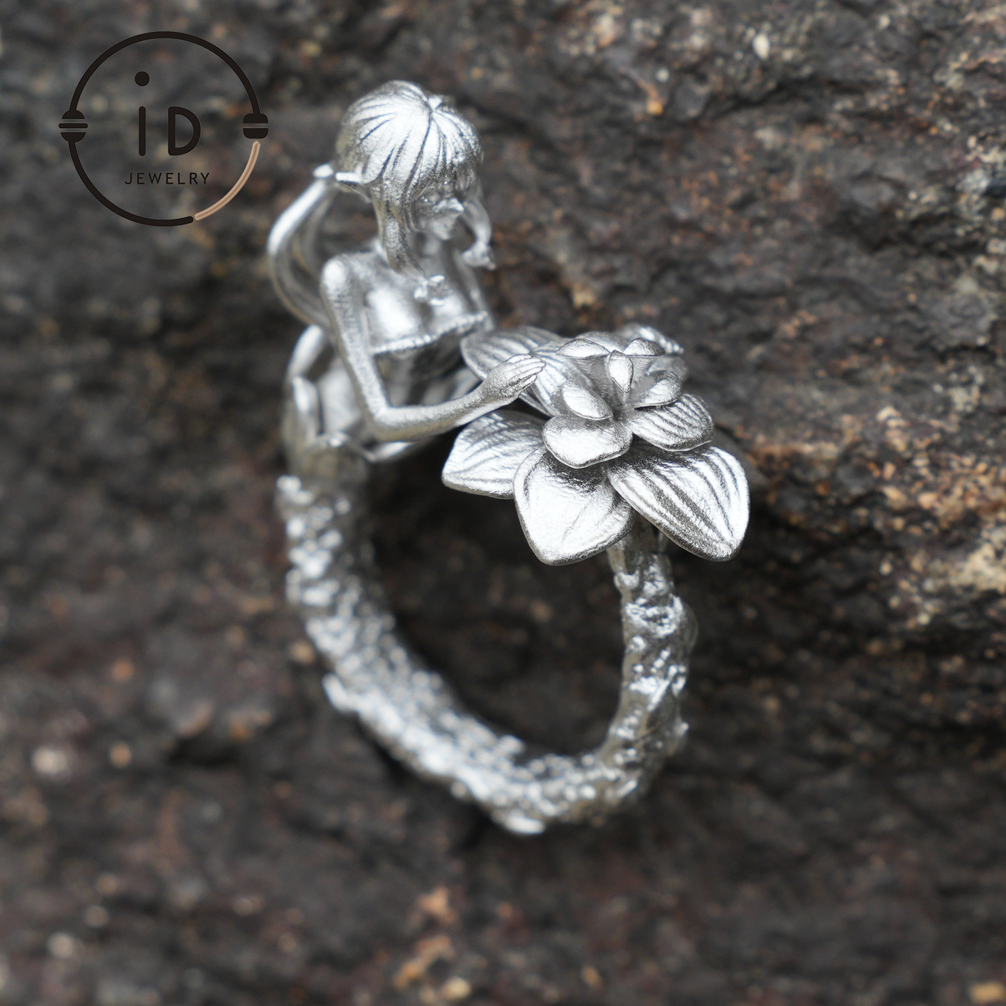 Vintage Feenring mit Blume | Handgefertigter Fantasy-Schmuck | Elegantes Design mit 925er Silber &amp; Phantomstein