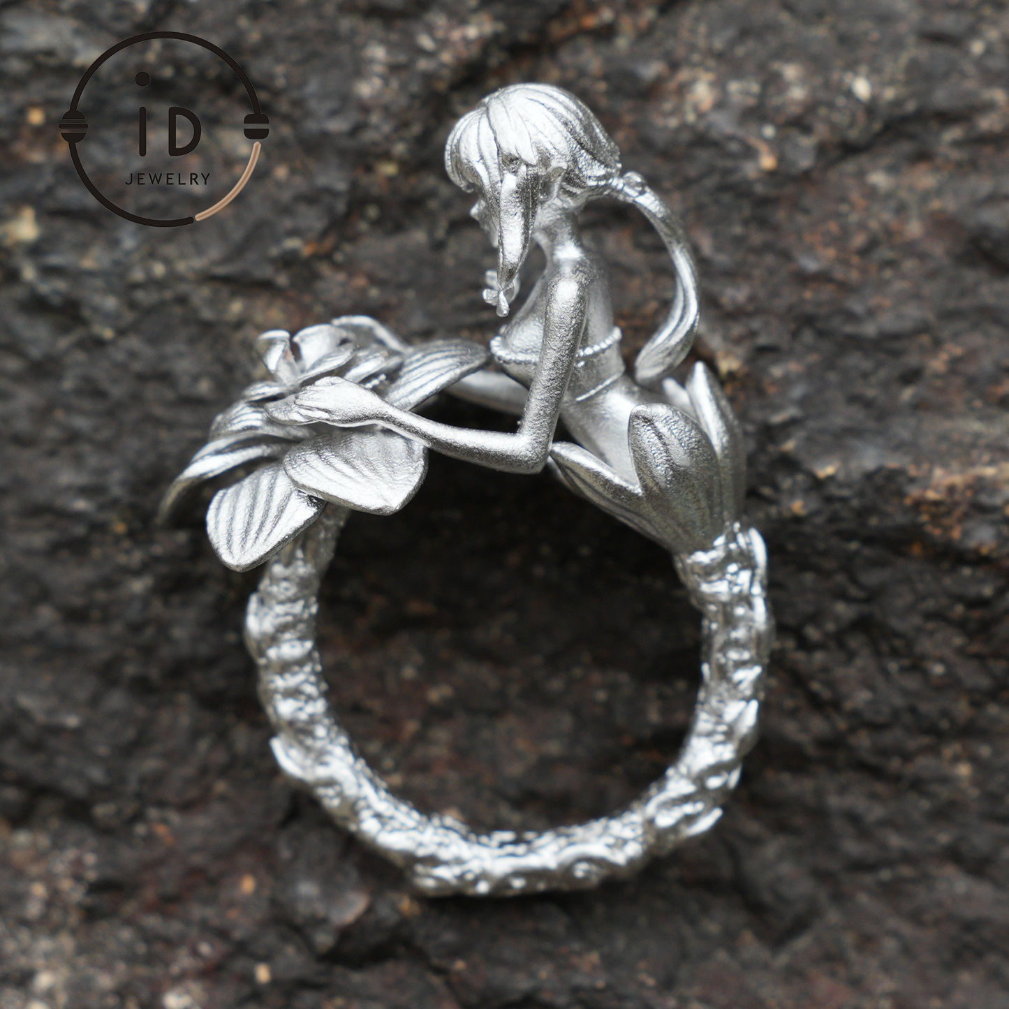 Vintage Feenring mit Blume | Handgefertigter Fantasy-Schmuck | Elegantes Design mit 925er Silber &amp; Phantomstein