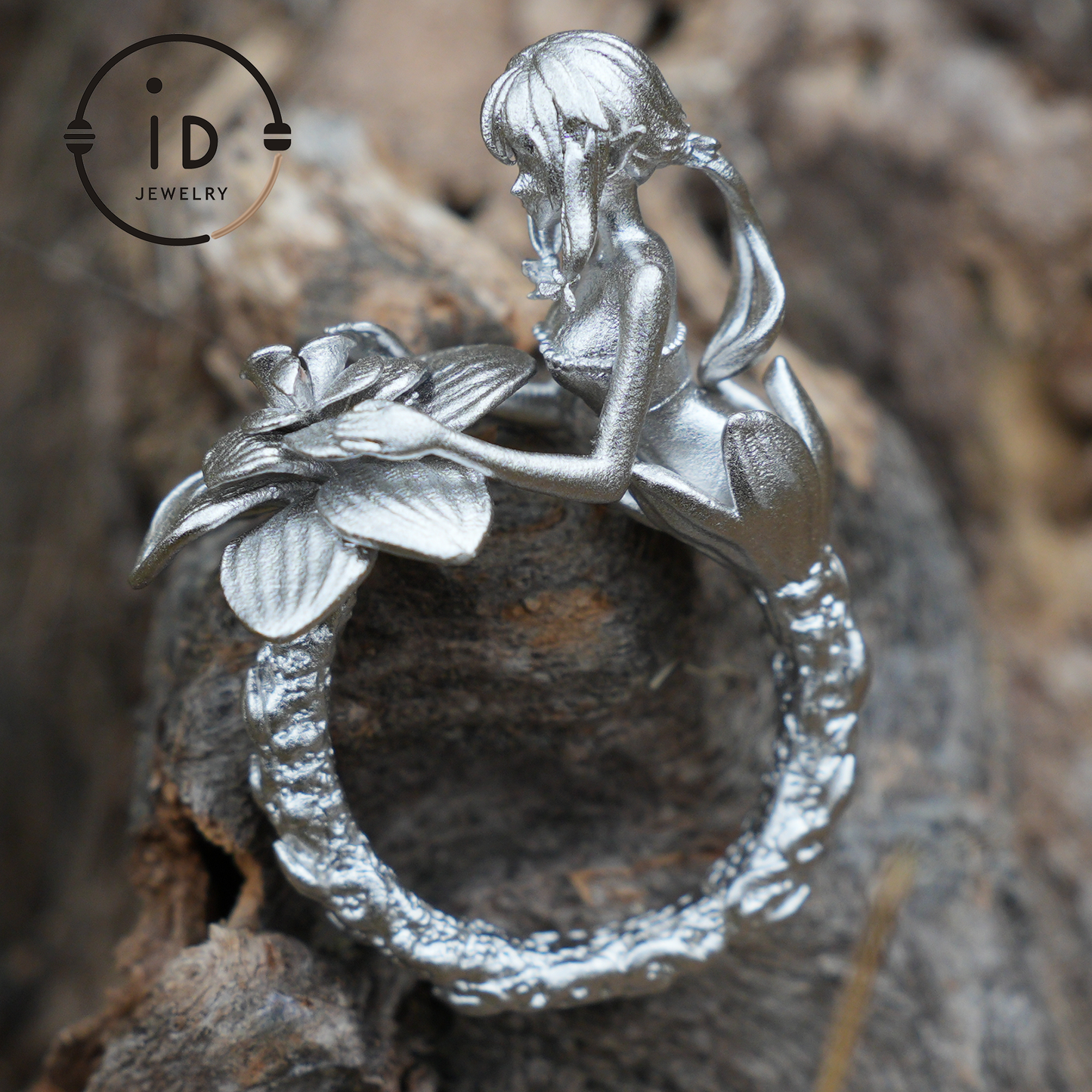 Vintage Feenring mit Blume | Handgefertigter Fantasy-Schmuck | Elegantes Design mit 925er Silber &amp; Phantomstein