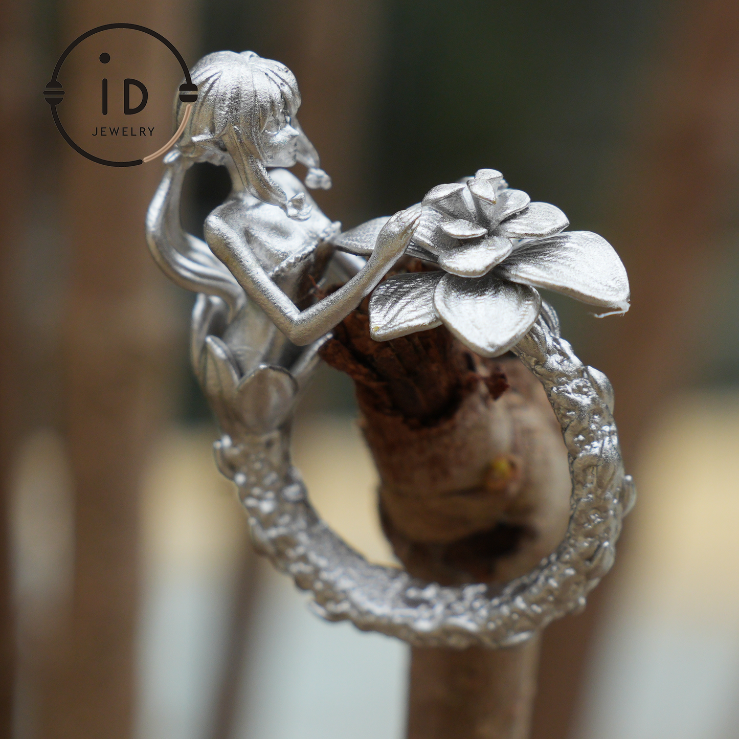 Vintage Feenring mit Blume | Handgefertigter Fantasy-Schmuck | Elegantes Design mit 925er Silber &amp; Phantomstein