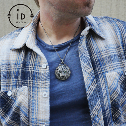 Sterling Silver Leopard Head Pendant with Black Jade, Green Zircon Eyes and Lapis Lazuli, Gothic Totem Necklace Gift for Men