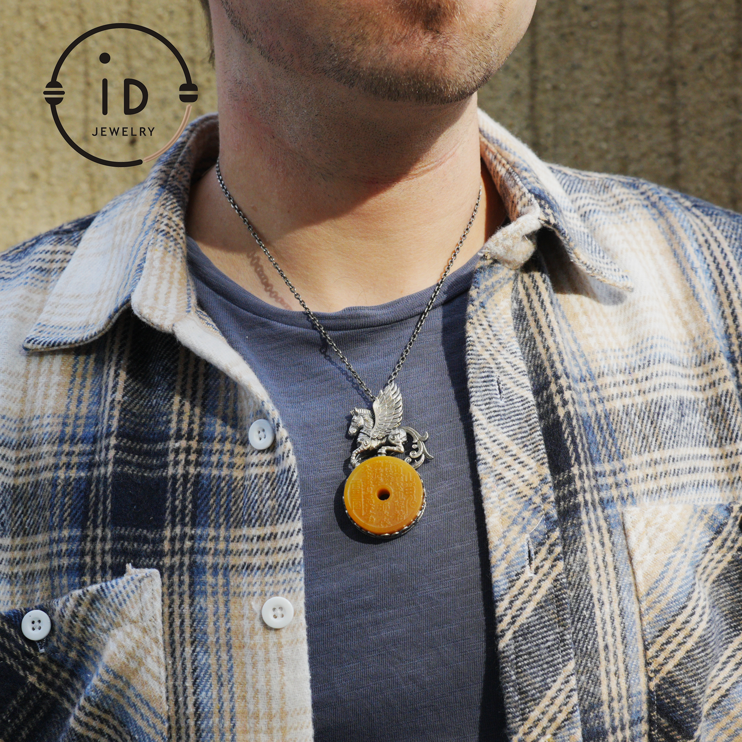 925 Silver Winged Horse Pendant with Yellow Jade and Chinese Calligraphy, Unique Chinese Design, Symbol of Freedom, Perfect Gift for Her