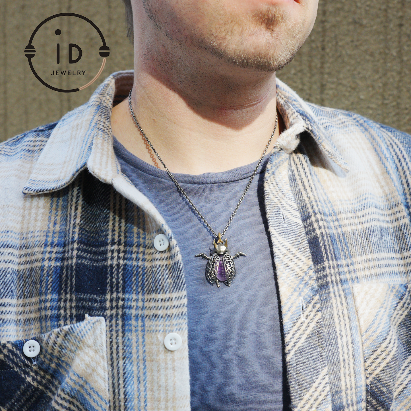 Gothic Amethyst Pendant with Movable Wings and Legs, Insect Jewelry in 925 Silver, Vintage Totem Necklace Gift for Her