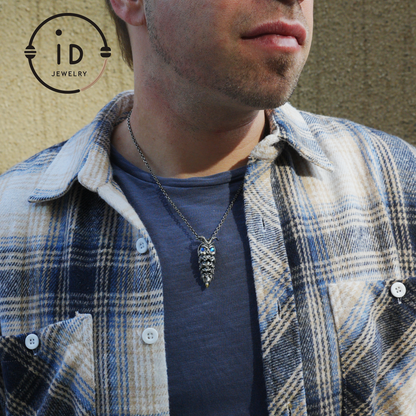 Labradorite Pendant in Silver Insect Form, Handmade Talisman with Movable Body, Gothic Jewelry Gift for Men