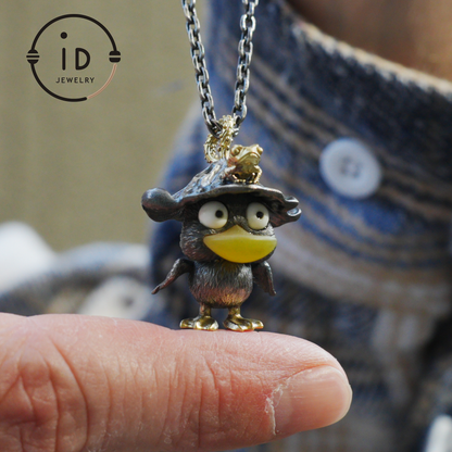 Fairy Tale Silver Pendant with Yellow Agate, White Howlite, Black Onyx and Bronze Accents, Handcrafted Jewelry Gift Idea for Her