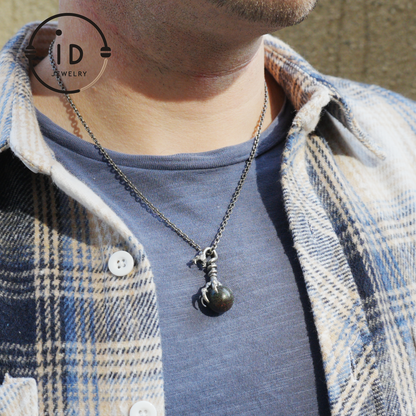 Gothic Dragon Claw Pendant with Opal Stone, Oxidized Silver Jewelry, Mystical Talisman for Men, Birthday Gift Idea