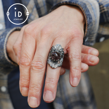 Phantom Quartz Spider Ring in 925 Silver, Adjustable Gothic Totem Statement Jewelry, Natural Stone Gift for Men and Women