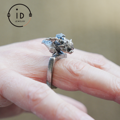 Dragon Ring and Pendant in 925 Sterling Silver with Black Onyx, Handcrafted Gothic Fantasy Jewelry Gift for Men and Women