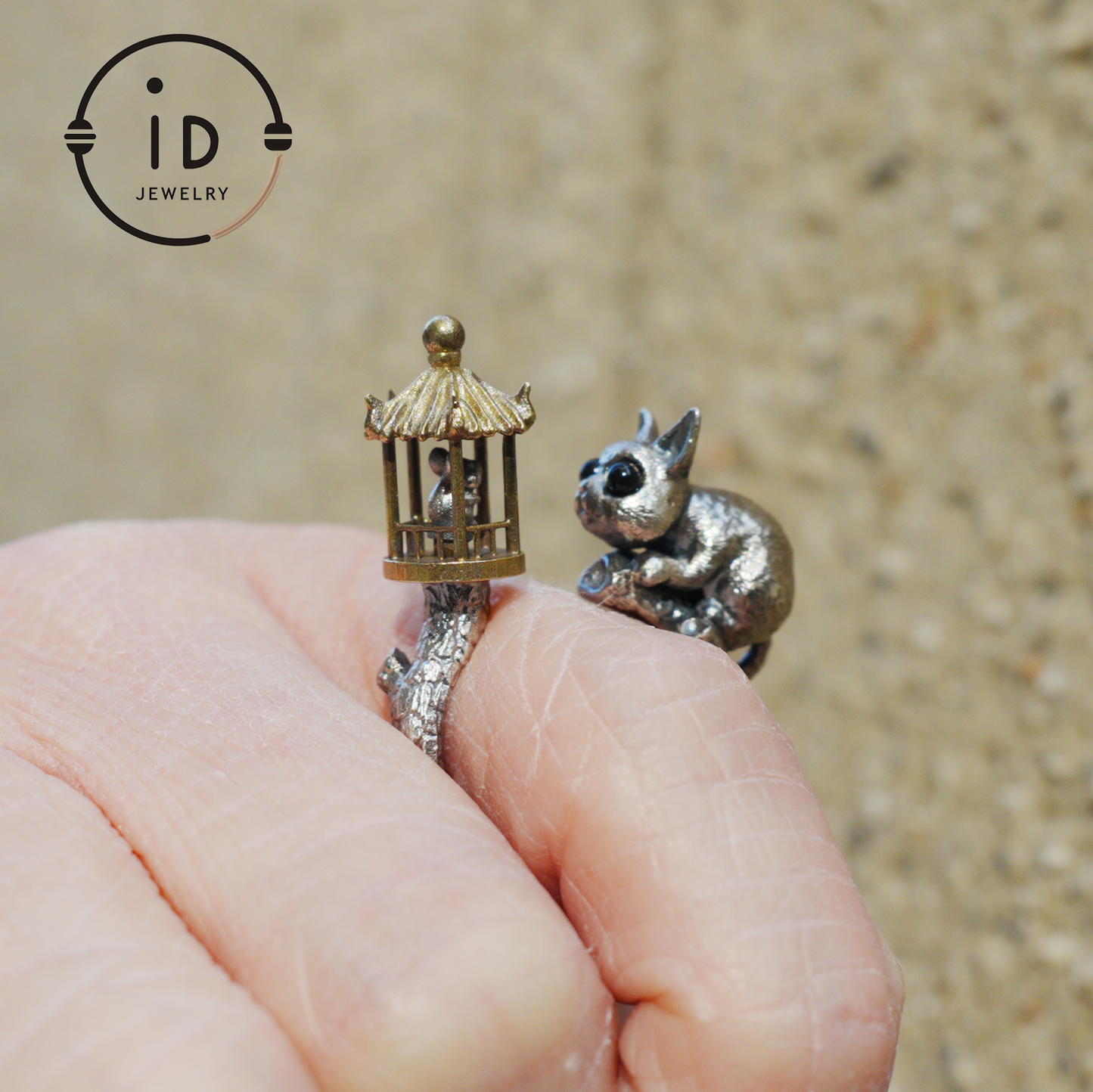 Adjustable Silver Cat Ring with Lantern & Black Onyx Eyes – Handmade Gothic Animal Jewelry, Totem Style Gift for Her, Birthday or Christmas