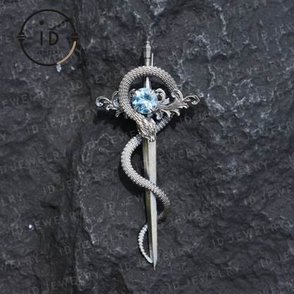 Schwertkette aus 925er Silber | Natürlicher Topas-Amulett-Anhänger | Gothic-Unisex-Schmuck | Mystischer Schwert-Talisman | Fantasy-Geschenk