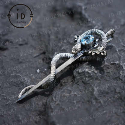 Schwertkette aus 925er Silber | Natürlicher Topas-Amulett-Anhänger | Gothic-Unisex-Schmuck | Mystischer Schwert-Talisman | Fantasy-Geschenk