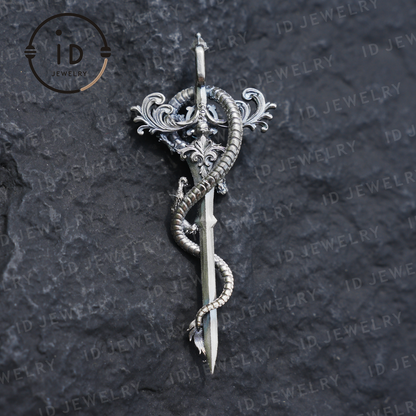 Halskette mit Drachenanhänger aus 925er Silber|Natürliches Topas-Amulett|Mittelalterlicher Fantasy-Schmuck|Gothic-Drachenstil|Spirituelles Kraftsymbol