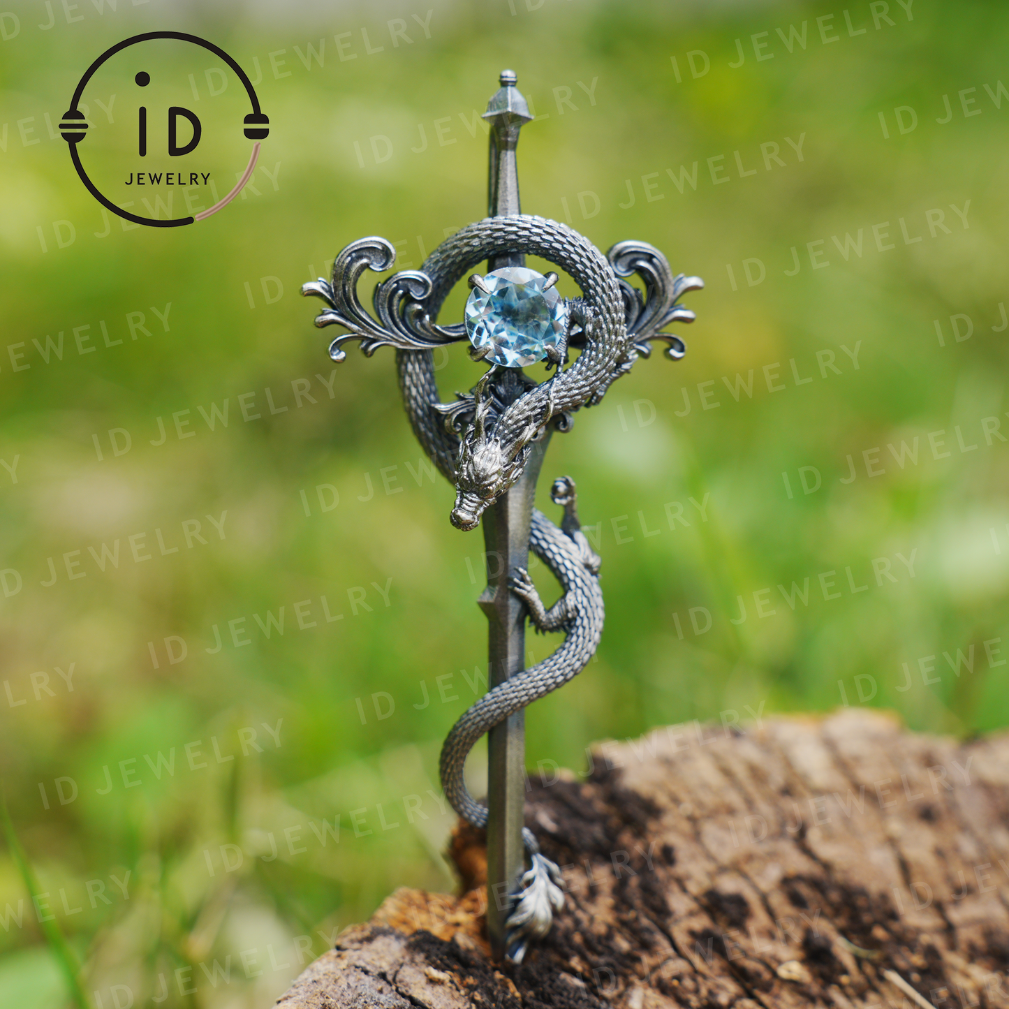 Halskette mit Drachenanhänger aus 925er Silber|Natürliches Topas-Amulett|Mittelalterlicher Fantasy-Schmuck|Gothic-Drachenstil|Spirituelles Kraftsymbol