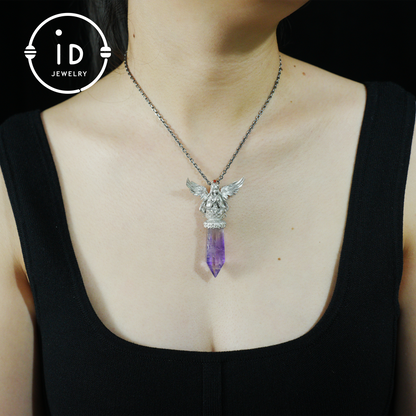 Orientalische spirituelle Amethyst-Anhänger-Halskette|Handgefertigter 925er Silberschmuck|Meditations-Energie-Amulett-Geschenk für Seelenfreunde 