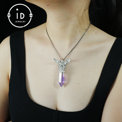 Orientalische spirituelle Amethyst-Anhänger-Halskette|Handgefertigter 925er Silberschmuck|Meditations-Energie-Amulett-Geschenk für Seelenfreunde 