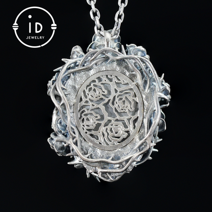 Handgeschnitzter Rosenkranz-Anhänger als Geschenk | Kamee-Halskette aus 925er Sterlingsilber | Rosenkrone und Dornenrahmen | Viktorianischer Vintage-Stil | Handgefertigt