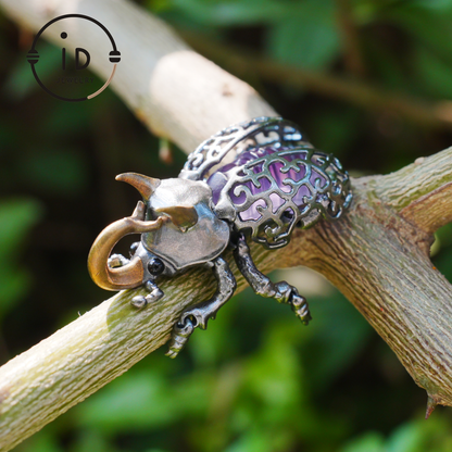 Gothic Amethyst Pendant with Movable Wings and Legs, Insect Jewelry in 925 Silver, Vintage Totem Necklace Gift for Her