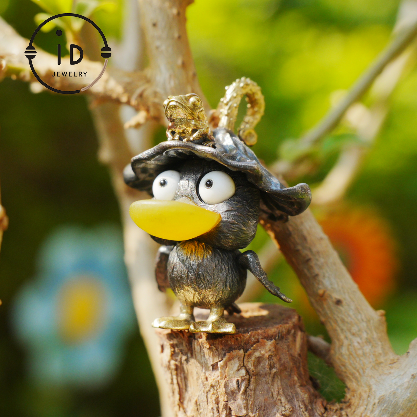 Fairy Tale Silver Pendant with Yellow Agate, White Howlite, Black Onyx and Bronze Accents, Handcrafted Jewelry Gift Idea for Her