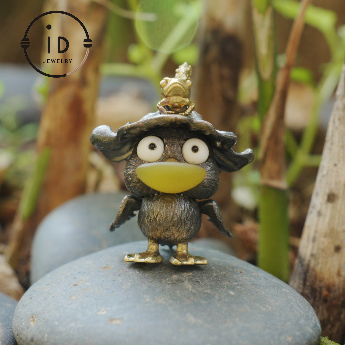 Fairy Tale Silver Pendant with Yellow Agate, White Howlite, Black Onyx and Bronze Accents, Handcrafted Jewelry Gift Idea for Her