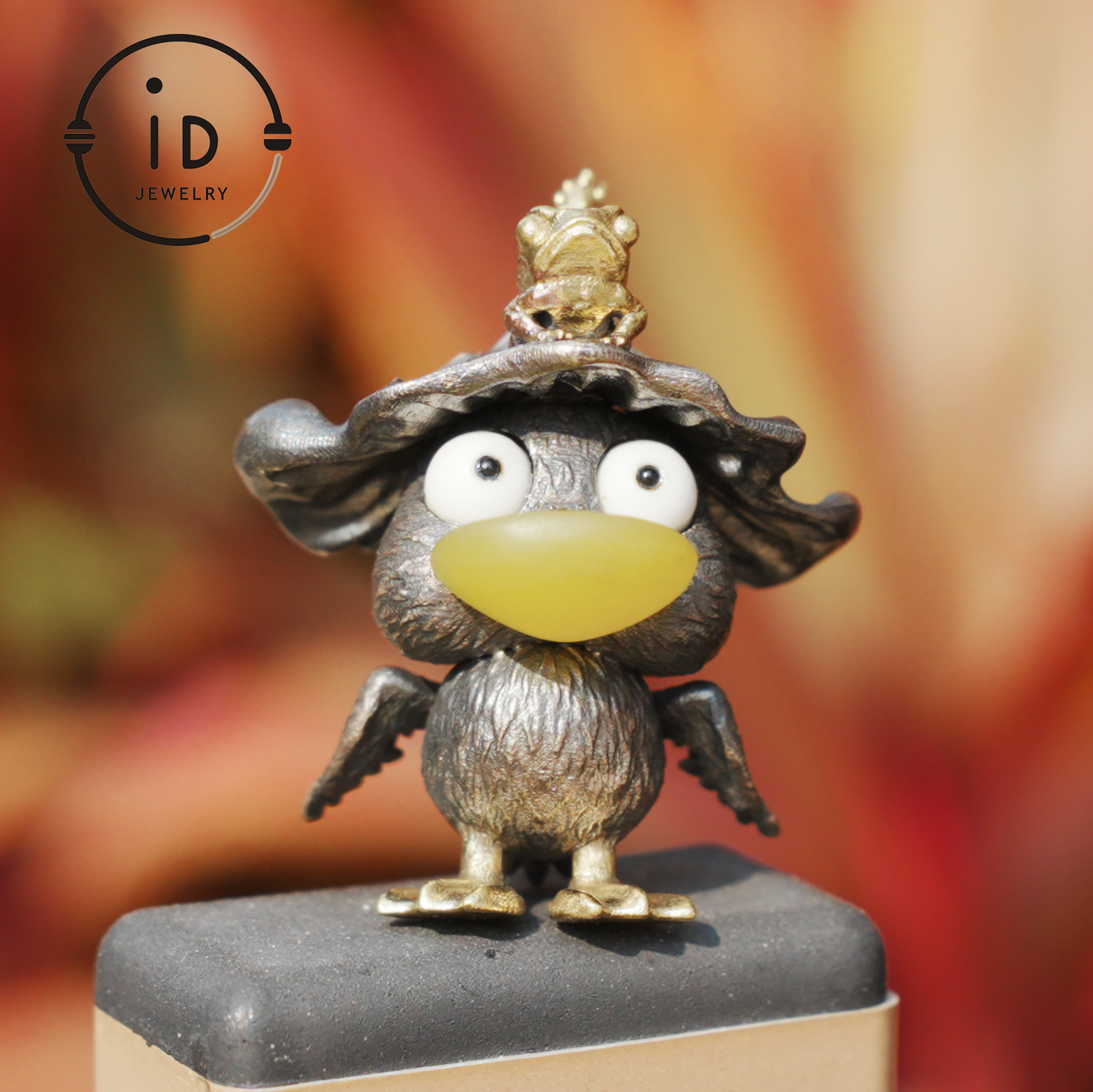 Fairy Tale Silver Pendant with Yellow Agate, White Howlite, Black Onyx and Bronze Accents, Handcrafted Jewelry Gift Idea for Her