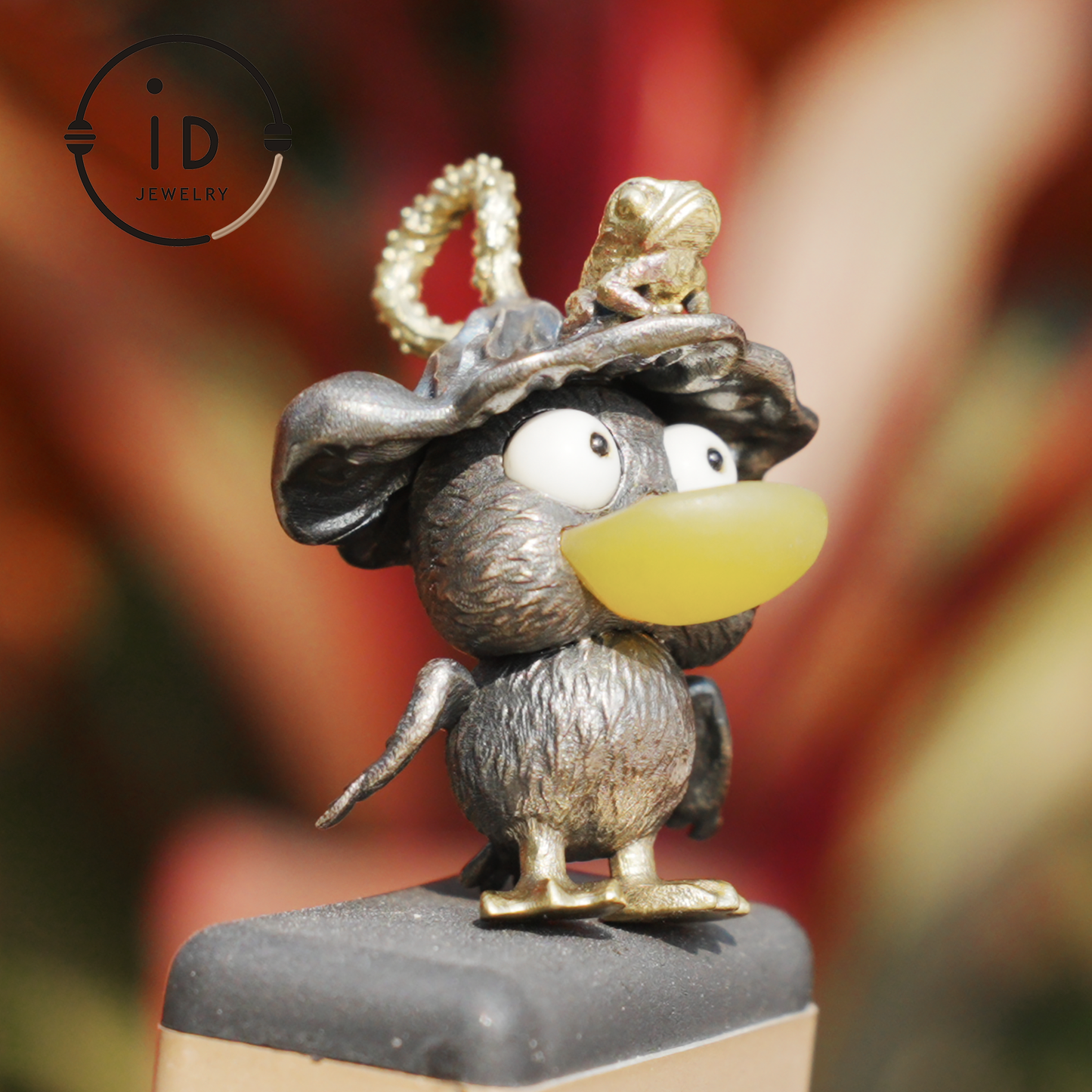 Fairy Tale Silver Pendant with Yellow Agate, White Howlite, Black Onyx and Bronze Accents, Handcrafted Jewelry Gift Idea for Her