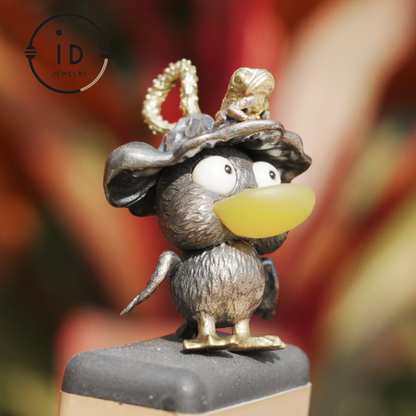 Fairy Tale Silver Pendant with Yellow Agate, White Howlite, Black Onyx and Bronze Accents, Handcrafted Jewelry Gift Idea for Her