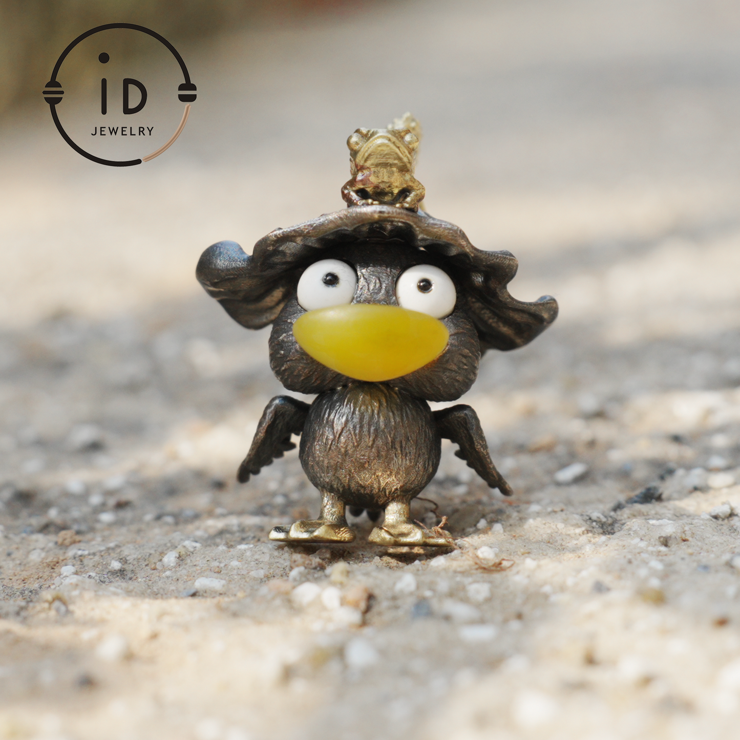 Fairy Tale Silver Pendant with Yellow Agate, White Howlite, Black Onyx and Bronze Accents, Handcrafted Jewelry Gift Idea for Her