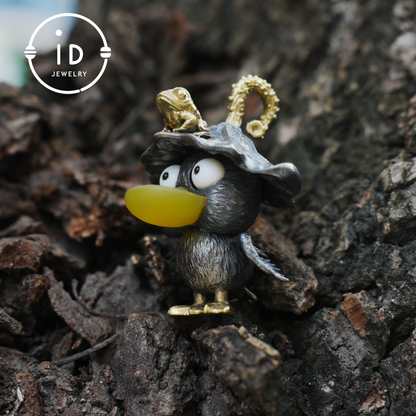 Fairy Tale Silver Pendant with Yellow Agate, White Howlite, Black Onyx and Bronze Accents, Handcrafted Jewelry Gift Idea for Her