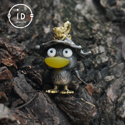 Fairy Tale Silver Pendant with Yellow Agate, White Howlite, Black Onyx and Bronze Accents, Handcrafted Jewelry Gift Idea for Her