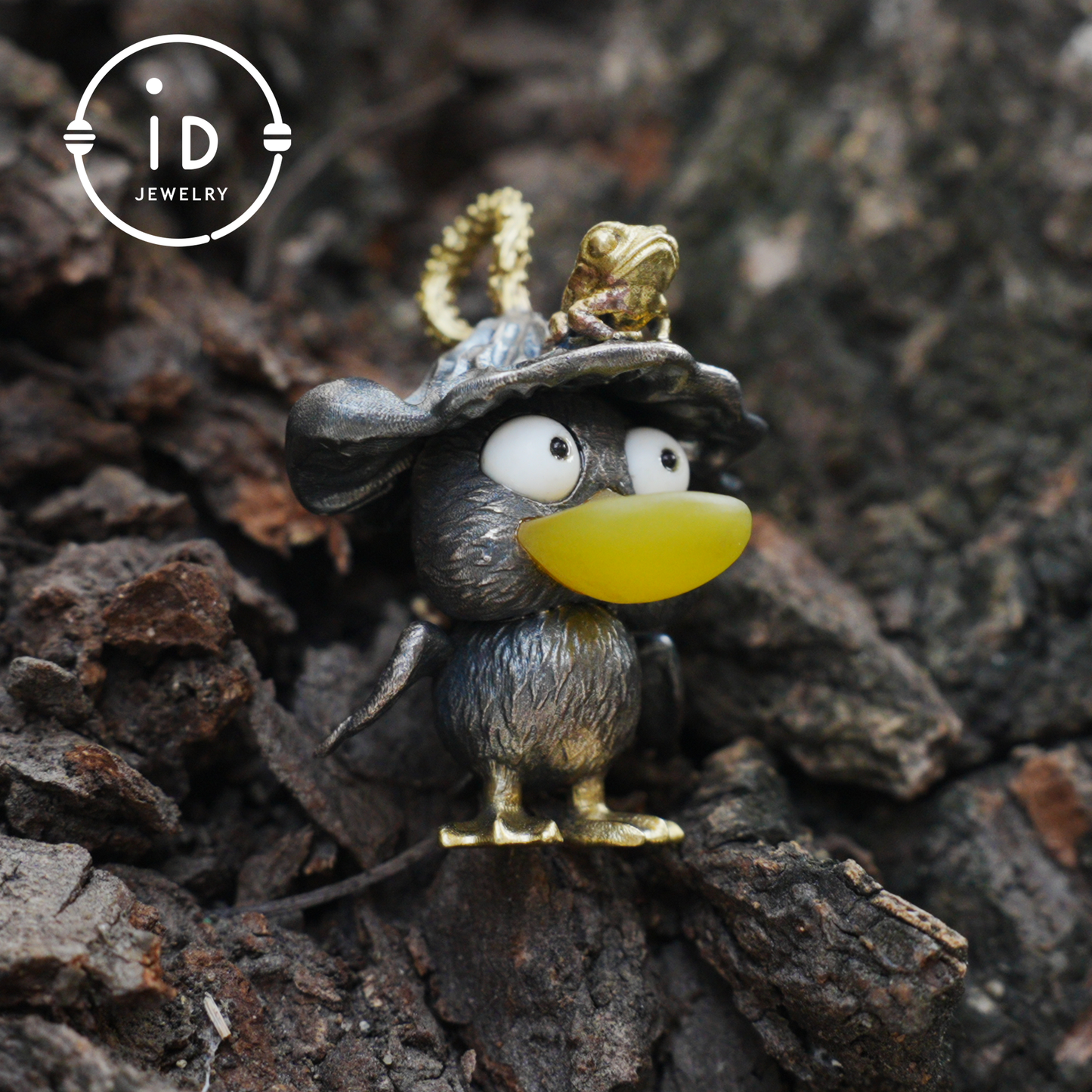 Fairy Tale Silver Pendant with Yellow Agate, White Howlite, Black Onyx and Bronze Accents, Handcrafted Jewelry Gift Idea for Her