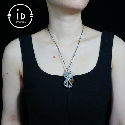 Hand-carved Fantasy Unicorn Necklace｜Wave-motif Unicorn Necklace｜Unicorn Motif Pendant｜Vintage-craft Handmade Gift