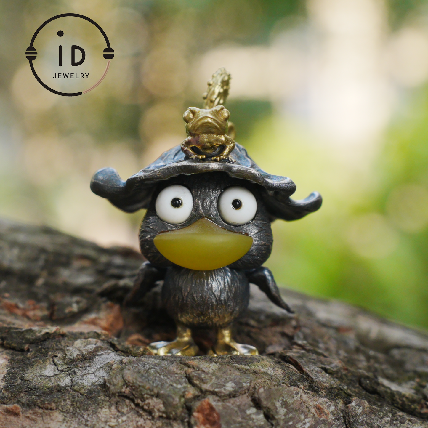 Fairy Tale Silver Pendant with Yellow Agate, White Howlite, Black Onyx and Bronze Accents, Handcrafted Jewelry Gift Idea for Her