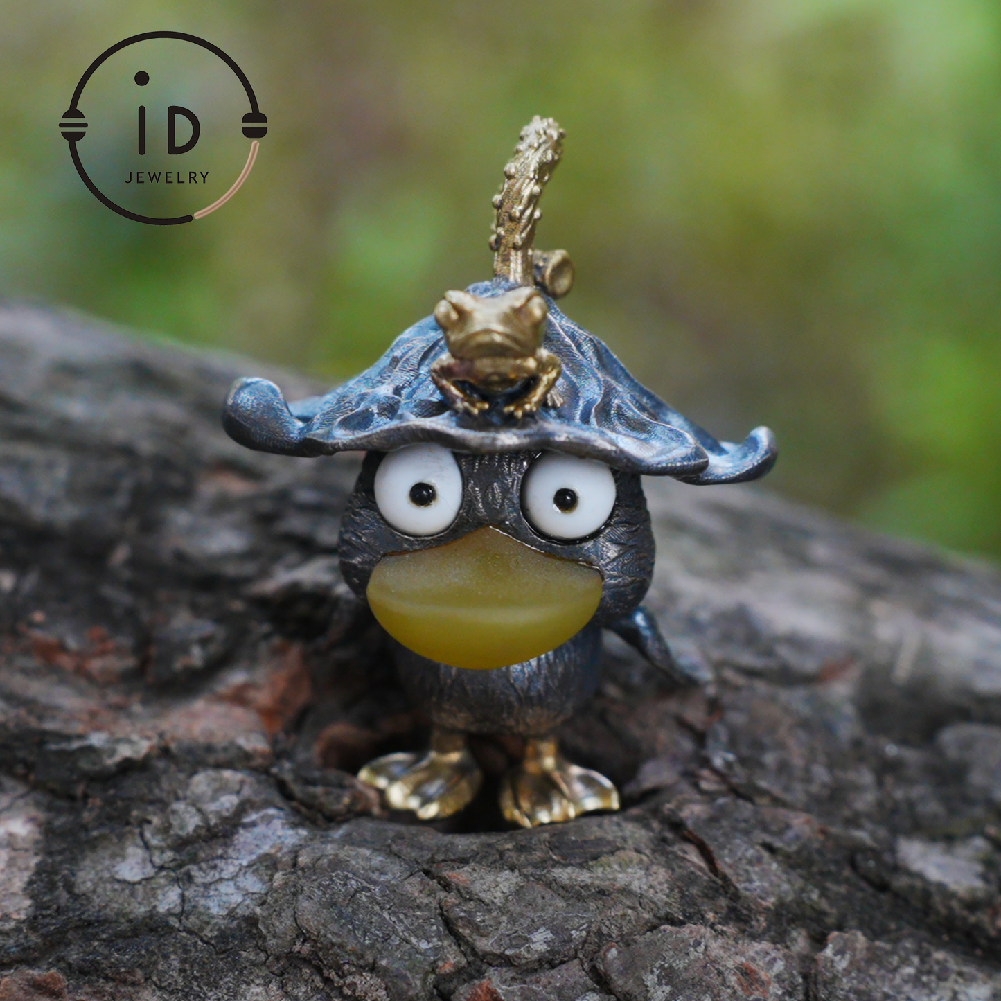 Fairy Tale Silver Pendant with Yellow Agate, White Howlite, Black Onyx and Bronze Accents, Handcrafted Jewelry Gift Idea for Her