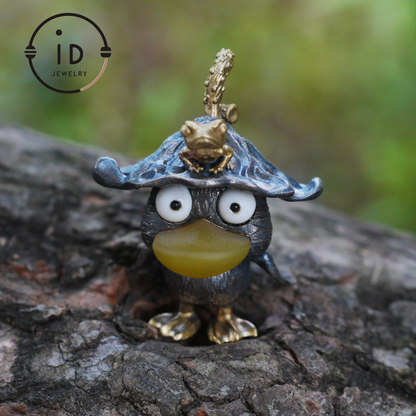 Fairy Tale Silver Pendant with Yellow Agate, White Howlite, Black Onyx and Bronze Accents, Handcrafted Jewelry Gift Idea for Her