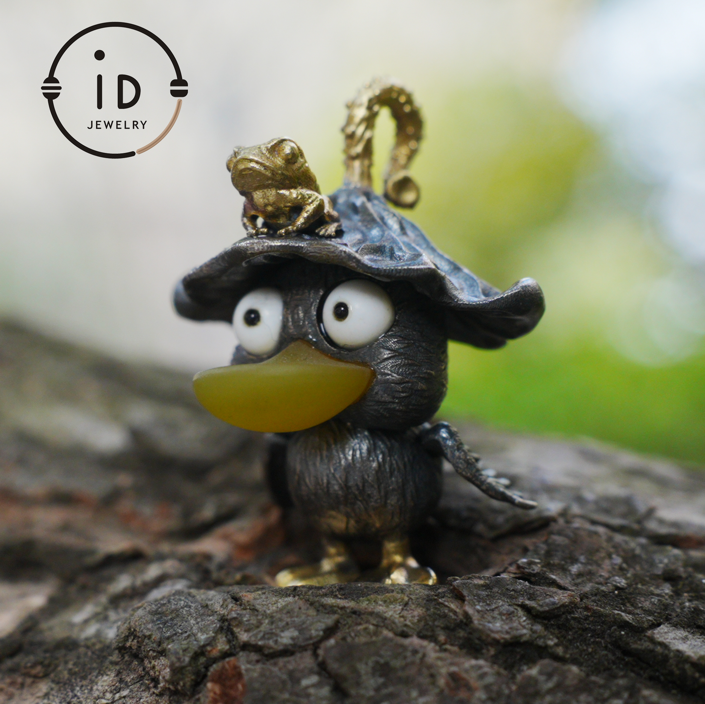 Fairy Tale Silver Pendant with Yellow Agate, White Howlite, Black Onyx and Bronze Accents, Handcrafted Jewelry Gift Idea for Her