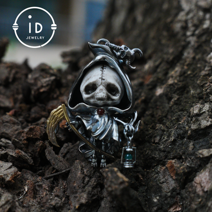 Handgefertigter Sensenmann-Anhänger | Gotisches Skelett-Amulett | Silberanhänger | Fantasy-Kunstschmuck 
