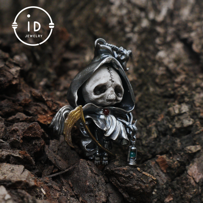Handgefertigter Sensenmann-Anhänger | Gotisches Skelett-Amulett | Silberanhänger | Fantasy-Kunstschmuck 