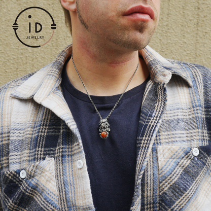 Animal Pendant with Sunstone in 925 Sterling Silver, Oxidized Gothic Fantasy Necklace Pendant, Handmade Jewelry Gift for Him