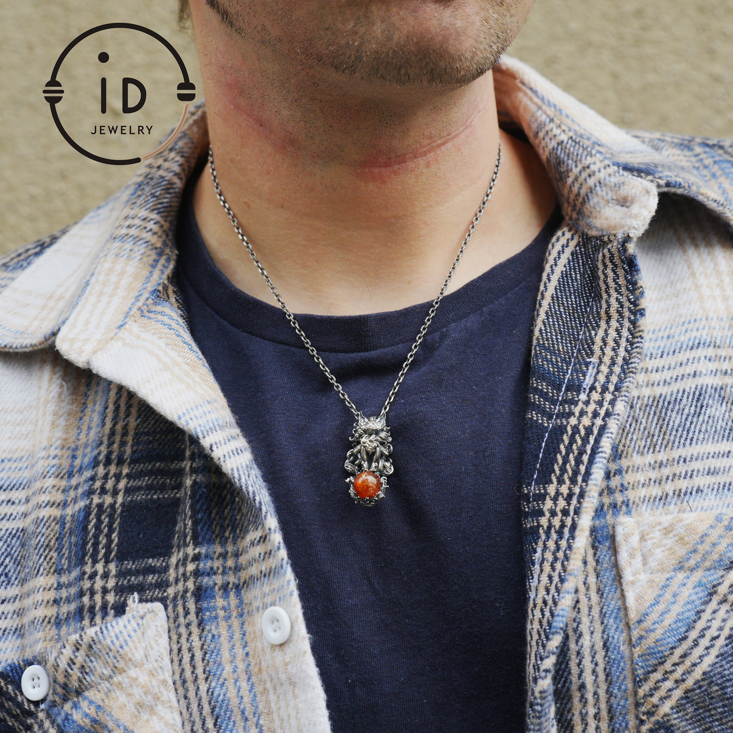 Animal Pendant with Sunstone in 925 Sterling Silver, Oxidized Gothic Fantasy Necklace Pendant, Handmade Jewelry Gift for Him