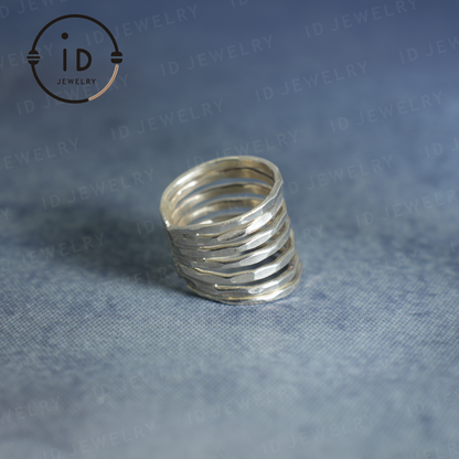 Handgefertigter Silberring, Mehrschichtiger Boho Ring, Verstellbarer minimalistischer Unisex Ring, Vintage Statement Schmuck